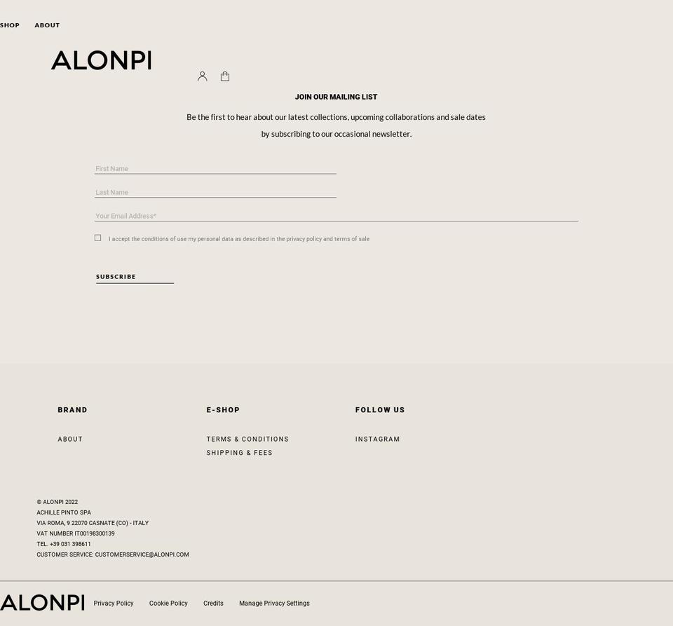 alonpi.com shopify website screenshot