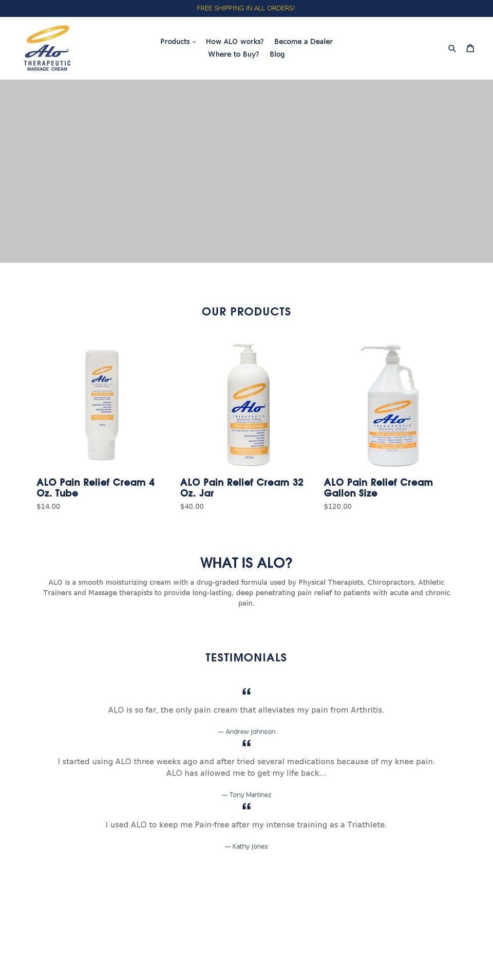 alopaincream.com shopify website screenshot