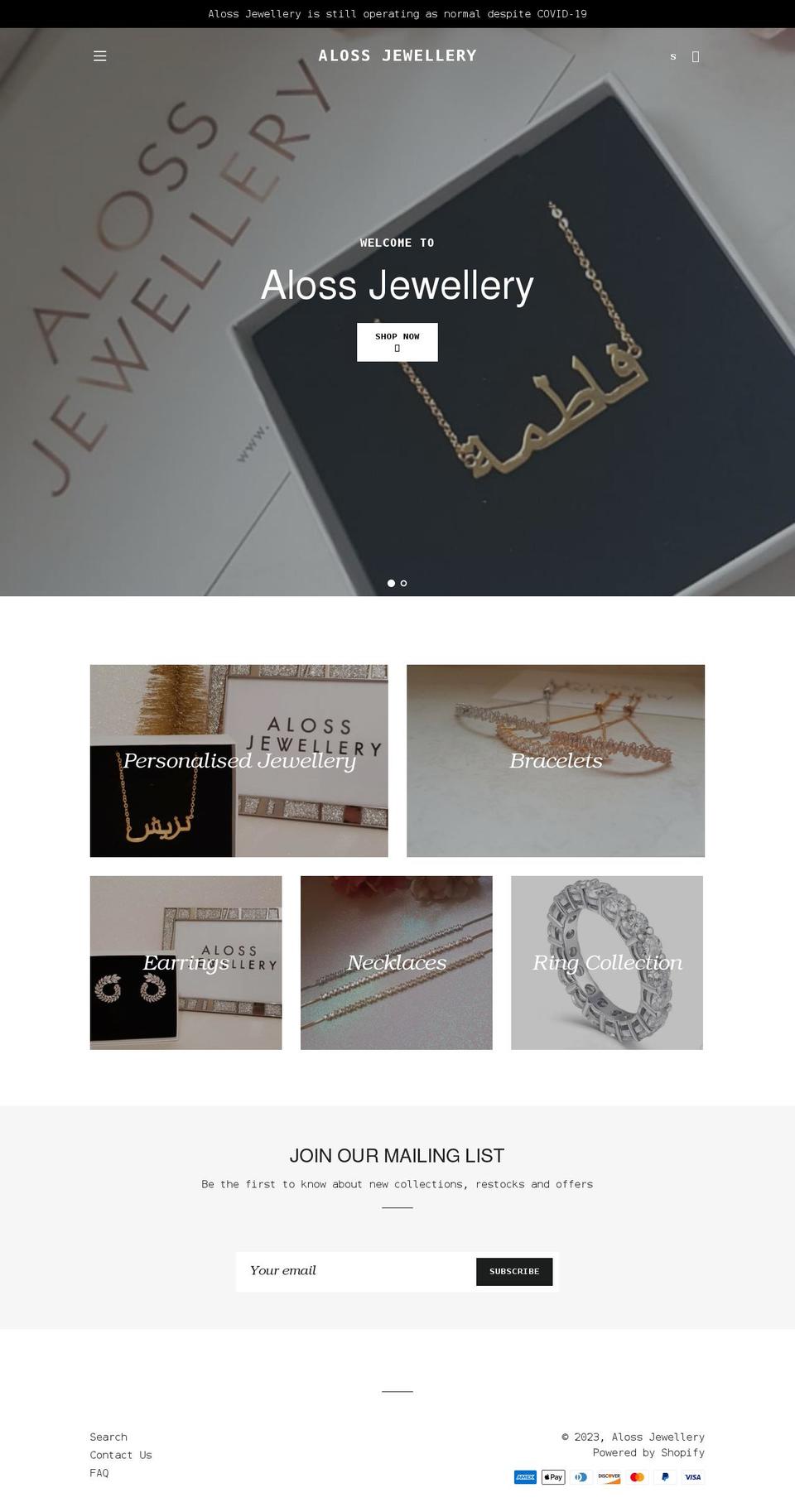 alossjewellery.co.uk shopify website screenshot