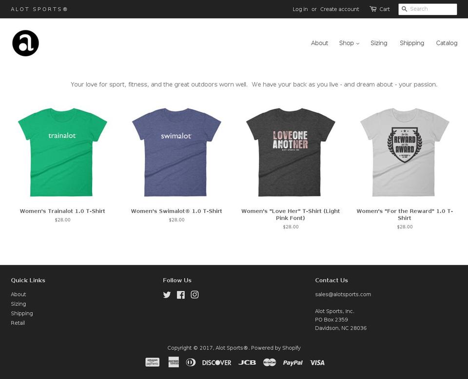 alotsports.com shopify website screenshot