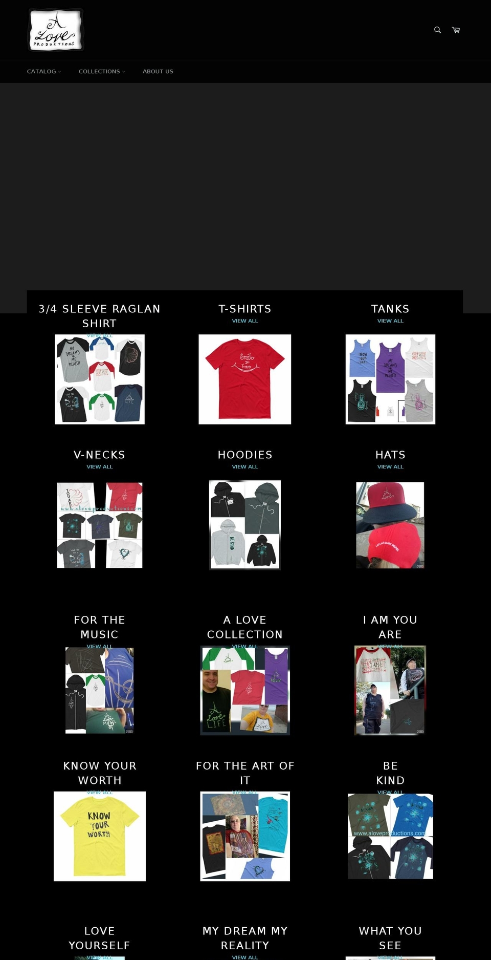 aloveproductions.com shopify website screenshot