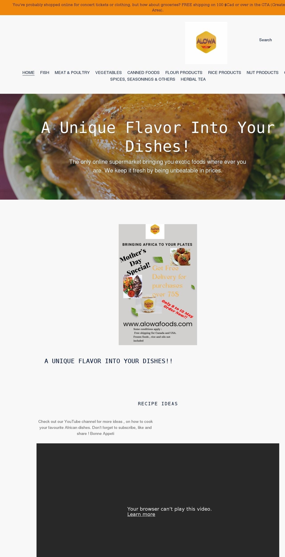 alowafoods.com shopify website screenshot