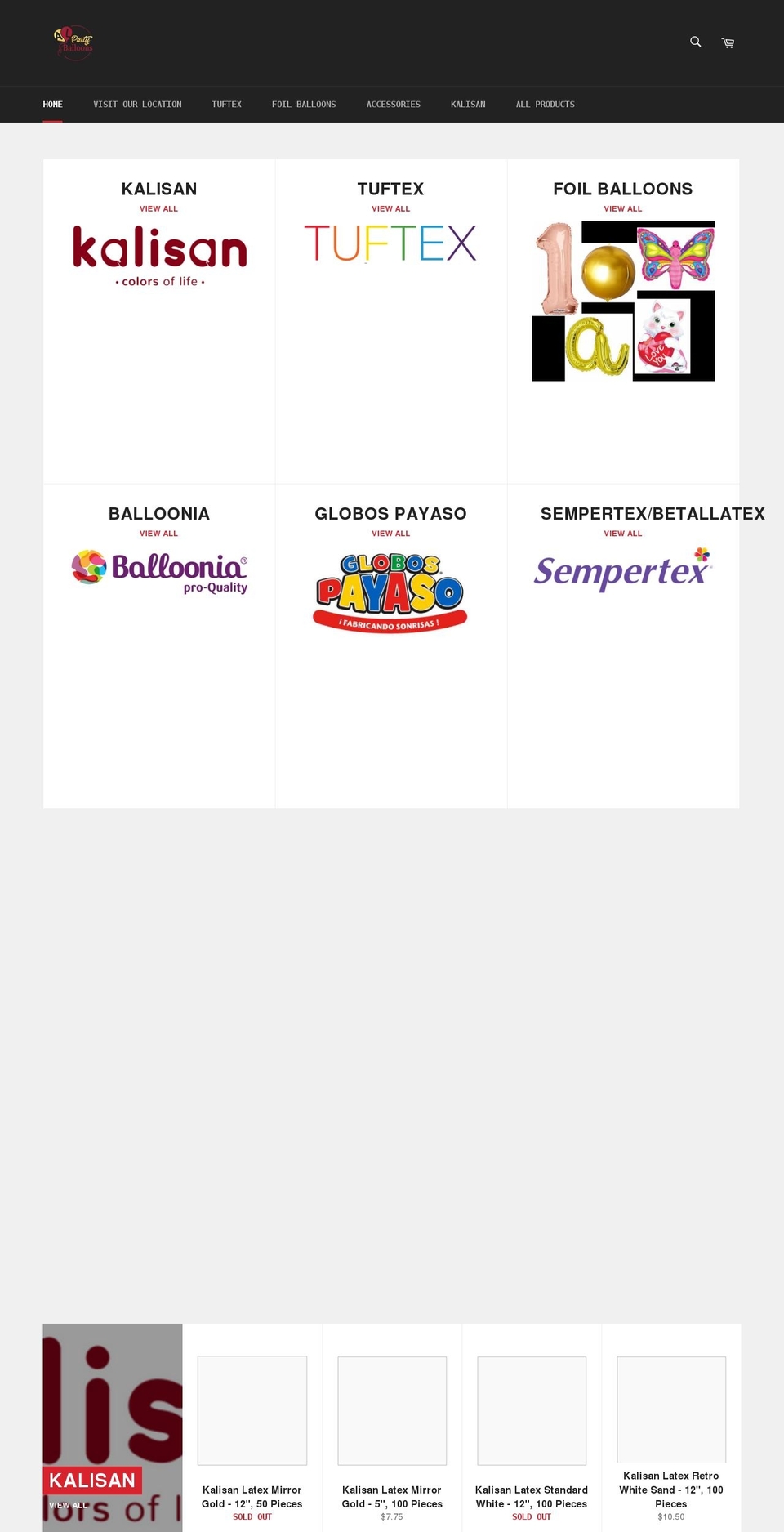 alpartyballoons.com shopify website screenshot