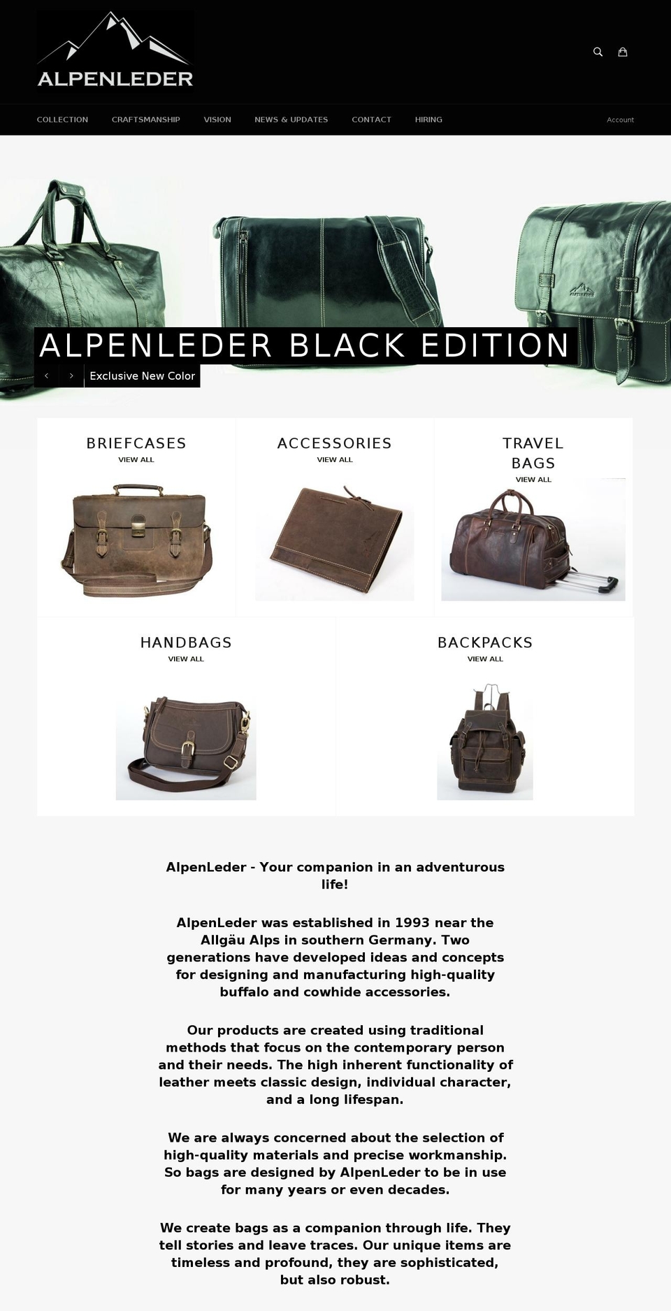 alpenleder.asia shopify website screenshot