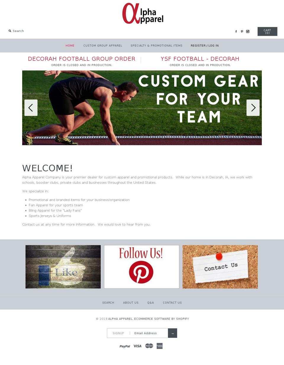 alphaapparelcompany.com shopify website screenshot