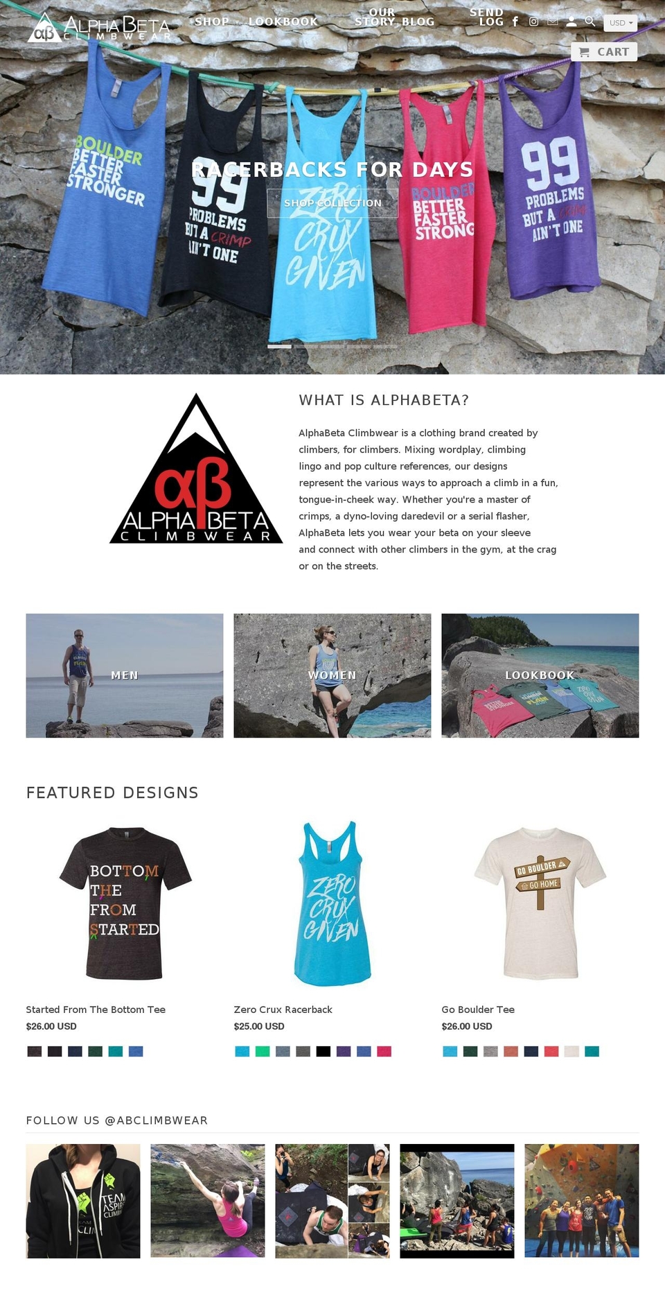 alphabetaclimbwear.com — Shopify storefront screenshot