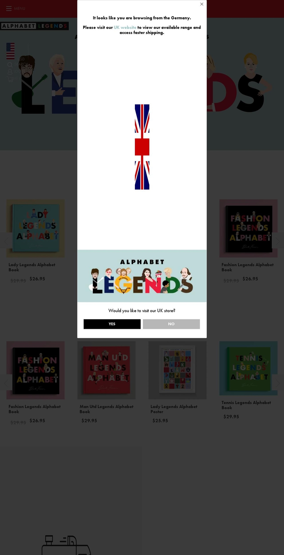 Legend Shopify theme site example alphabetlegends.com