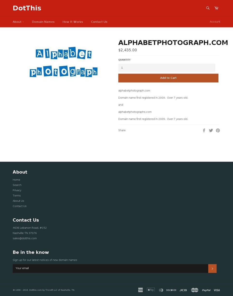 alphabetphotographs.com — Shopify storefront screenshot