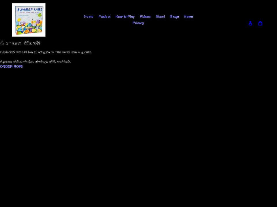 alphabetwarsgame.com shopify website screenshot