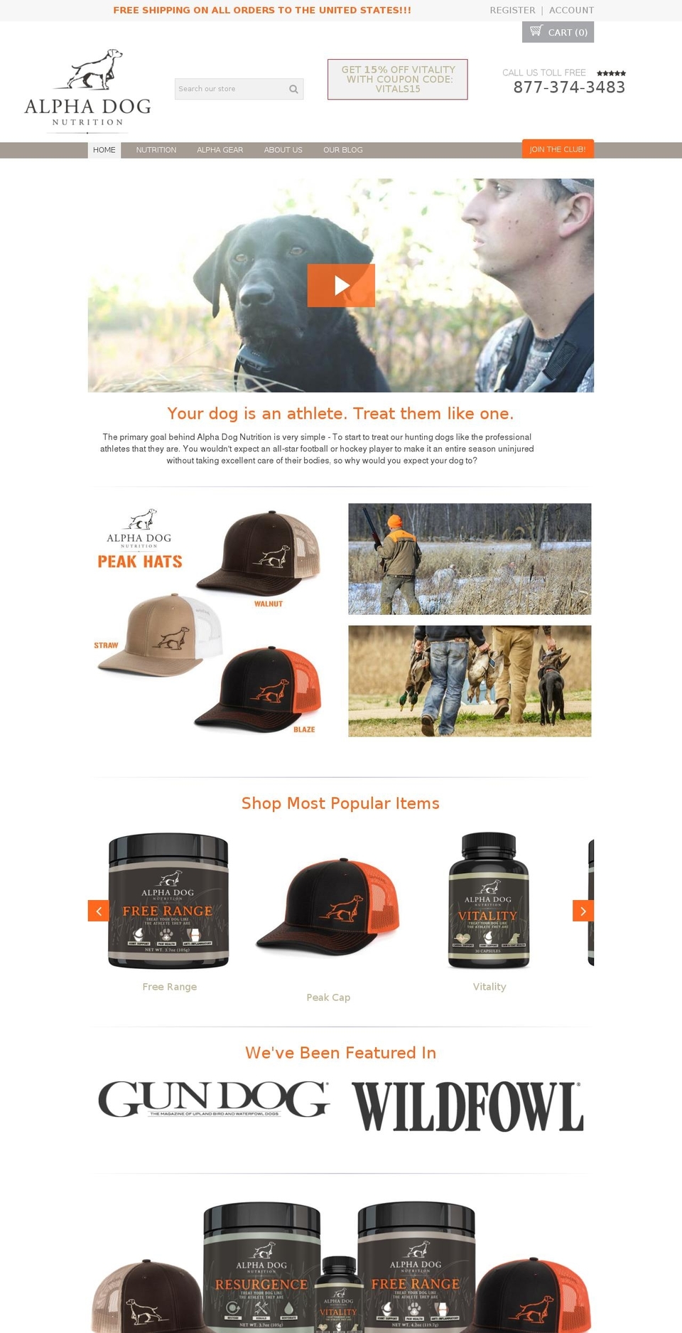 alphadognutrition.com shopify website screenshot