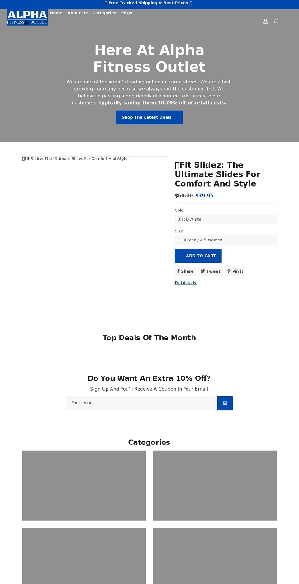 alphafitnessoutlet.com shopify website screenshot