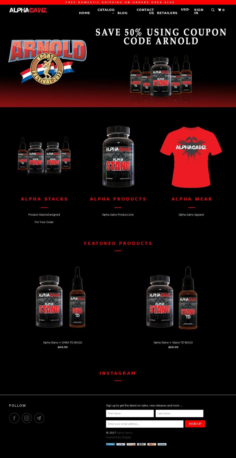 alphagainz.com shopify website screenshot