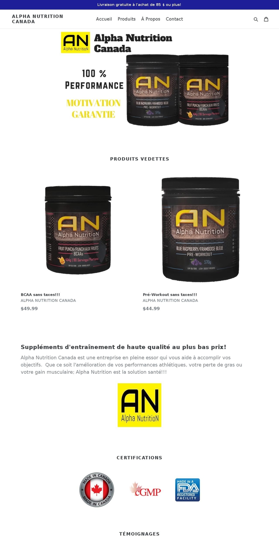alphanutritioncanada.com — Shopify storefront screenshot