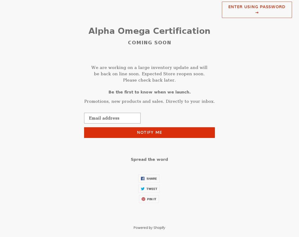 alphaomegashopping.com shopify website screenshot