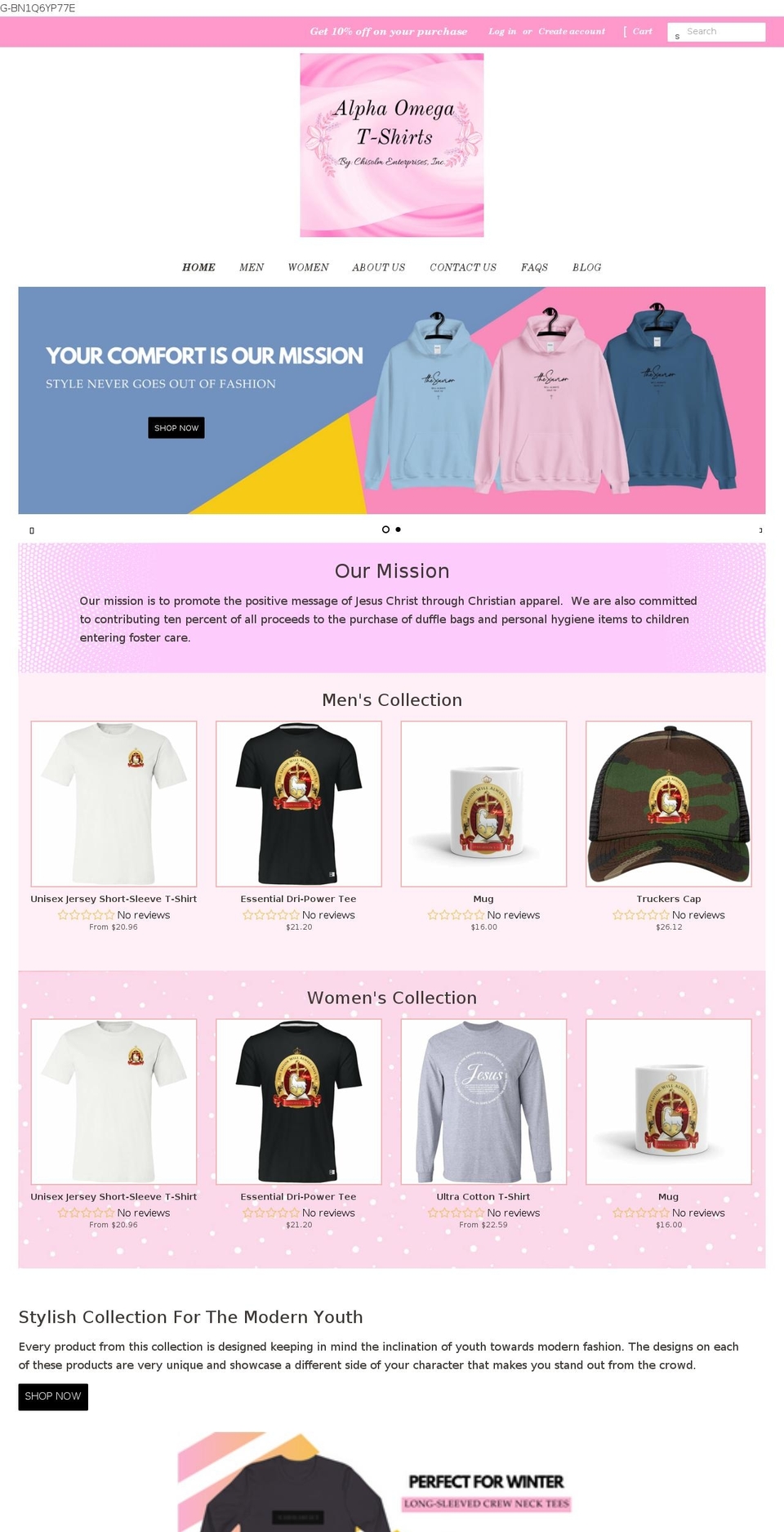 alphaomegatshirts.com shopify website screenshot