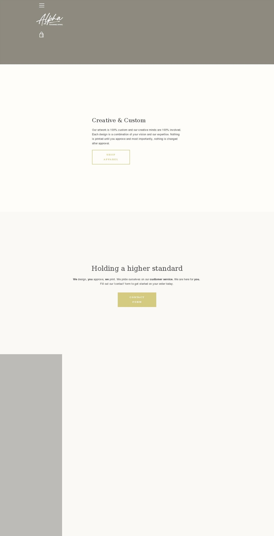 alphaperformanceapparel.com shopify website screenshot
