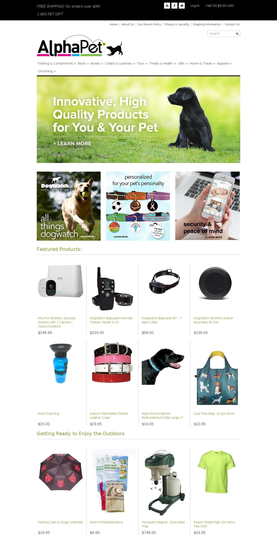 Clean Shopify theme site example alphapet.com