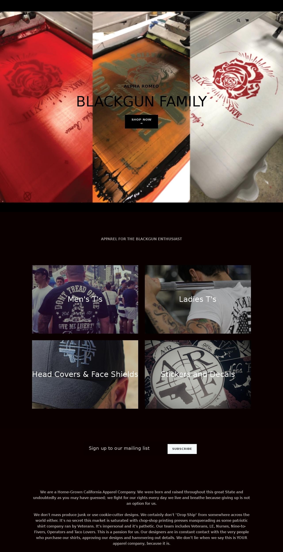 alpharomeoblackgunfamily.com — Shopify storefront screenshot