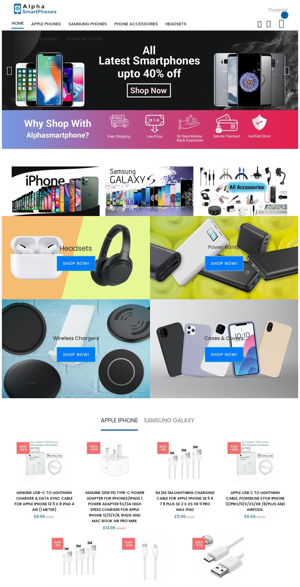 alphasmartphones.com shopify website screenshot