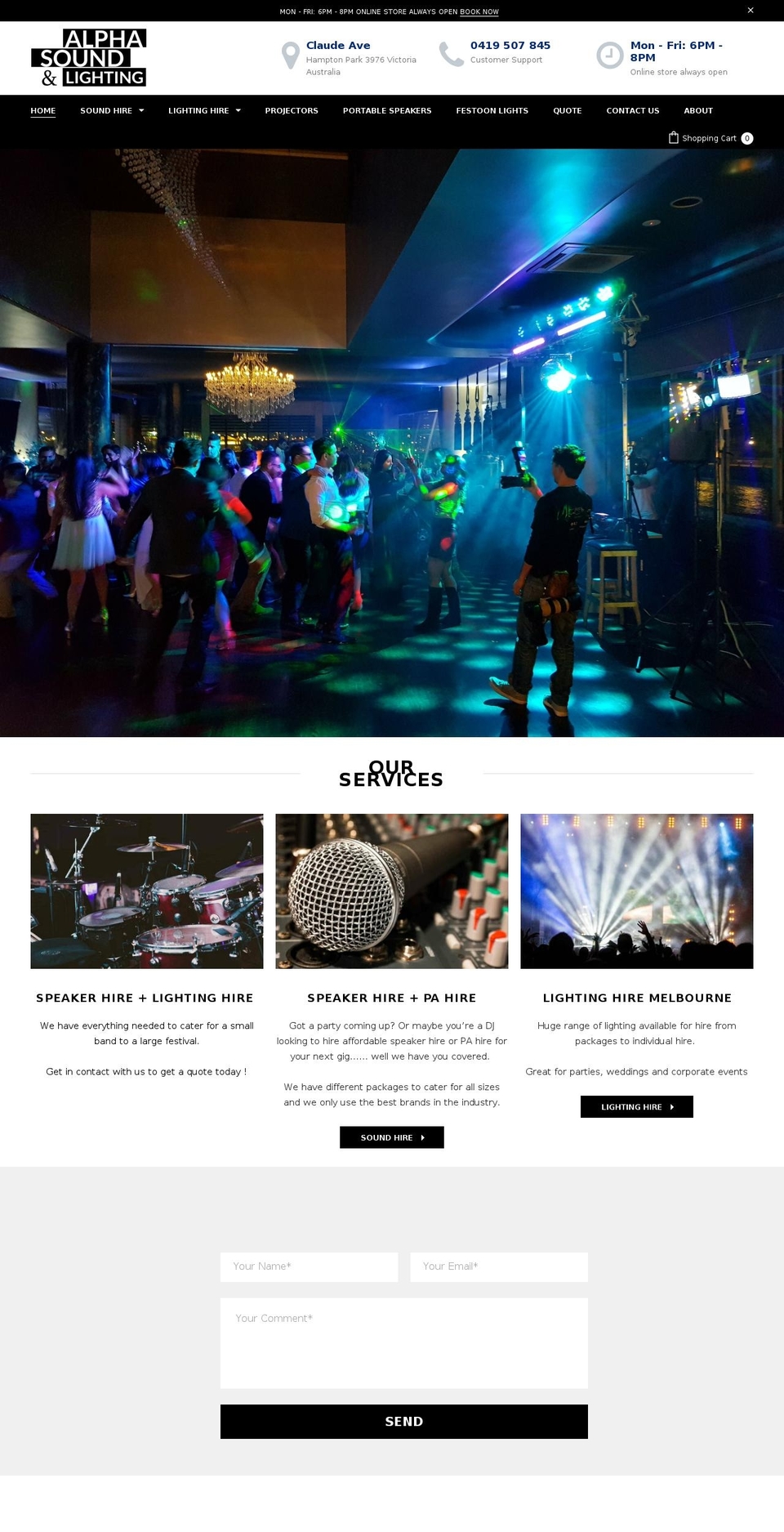 alphasoundandlighting.net.au shopify website screenshot