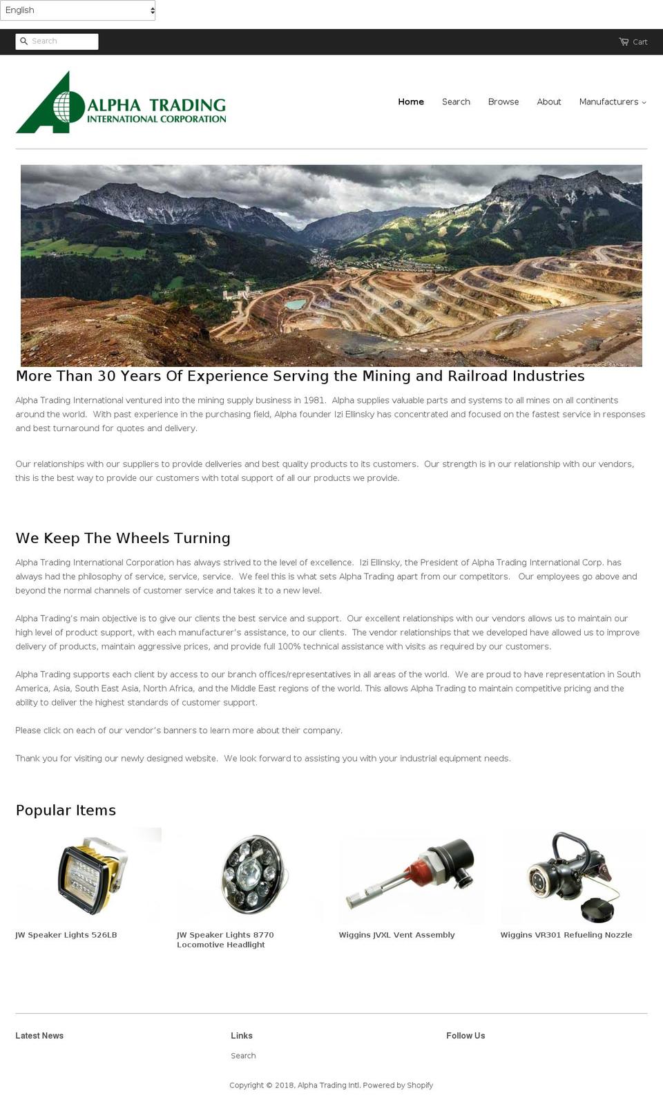 alphatradingintl.com shopify website screenshot
