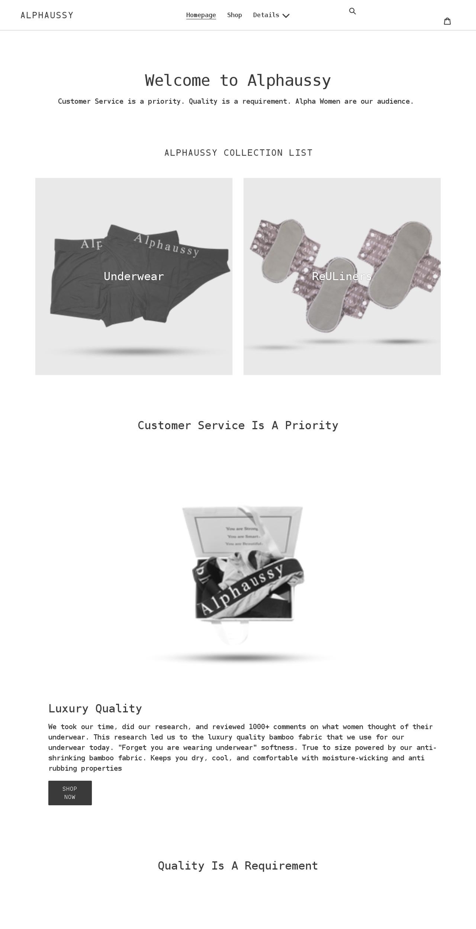 alphaussy.com shopify website screenshot