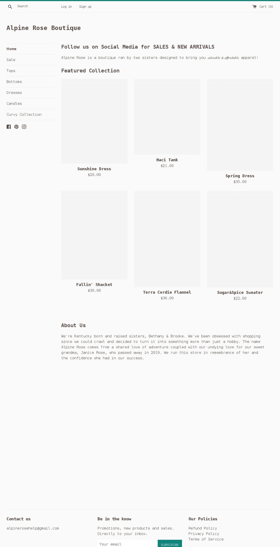 alpineroseboutique.com shopify website screenshot