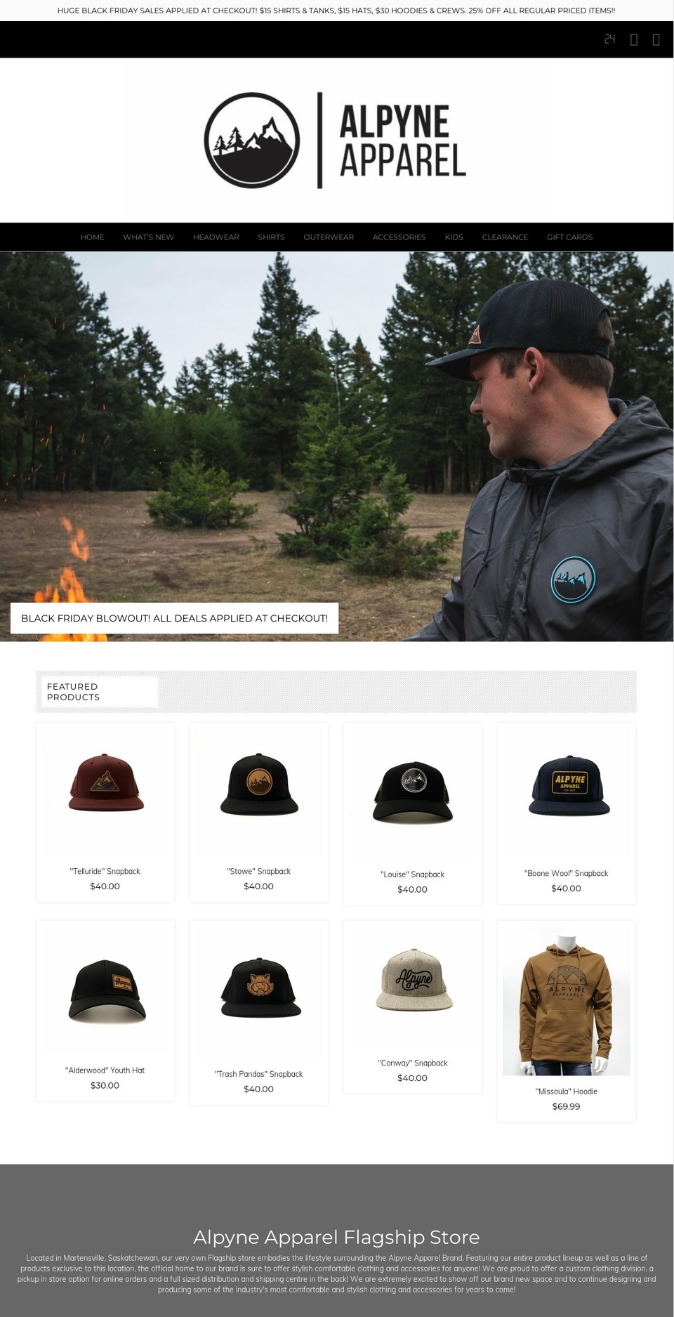 alpyneapparel.ca shopify website screenshot