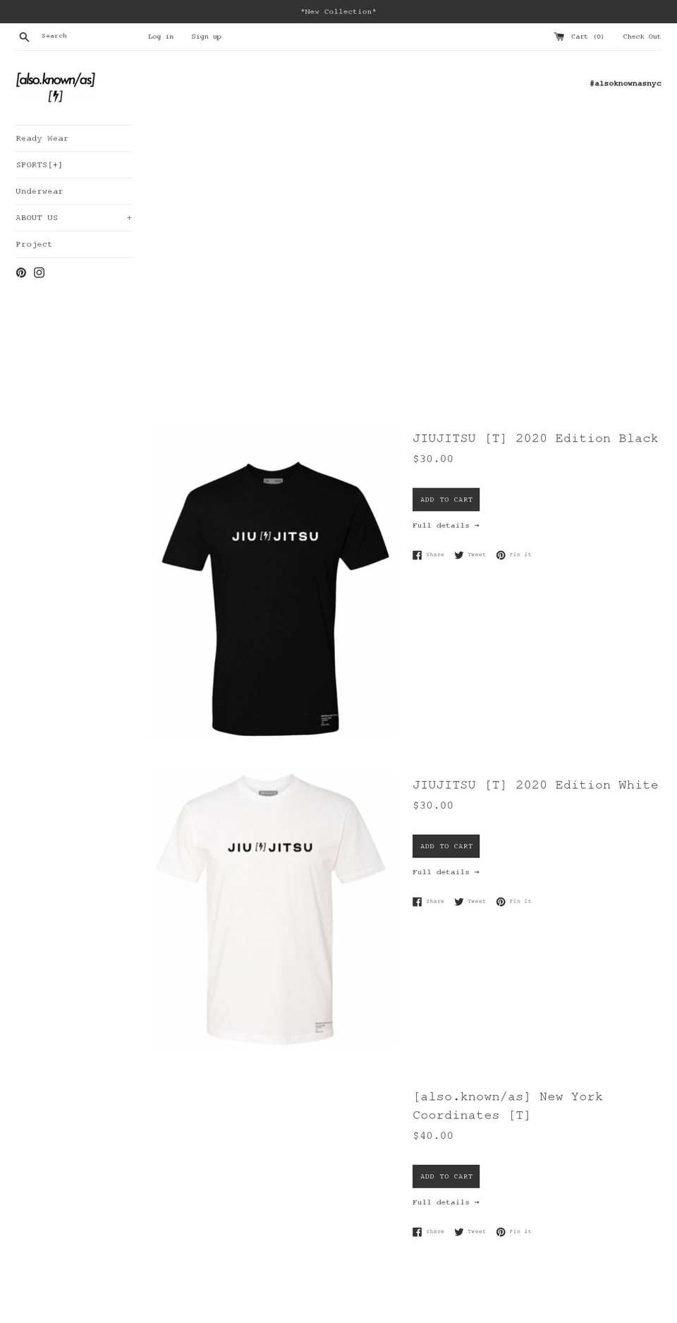 alsoknown-as.com shopify website screenshot