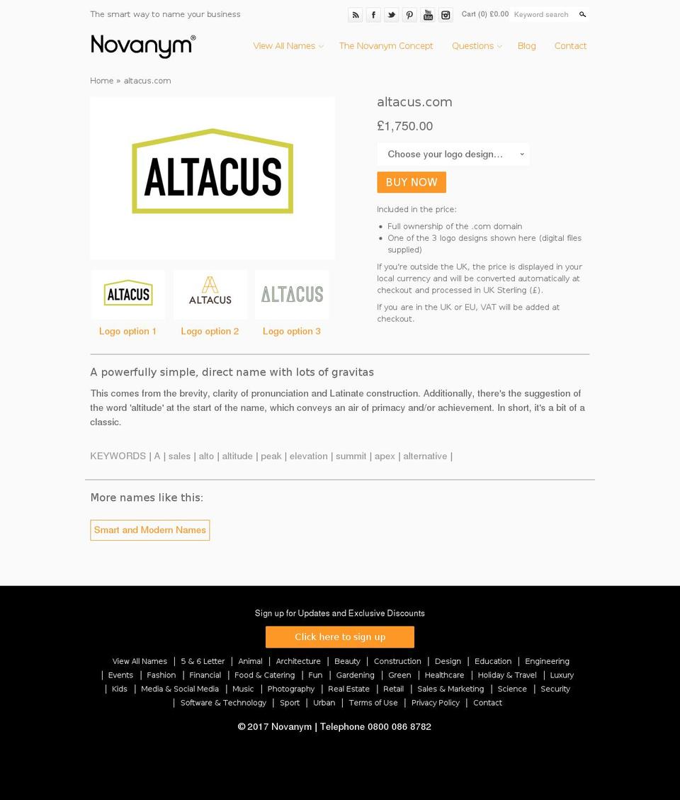 altacus.com shopify website screenshot
