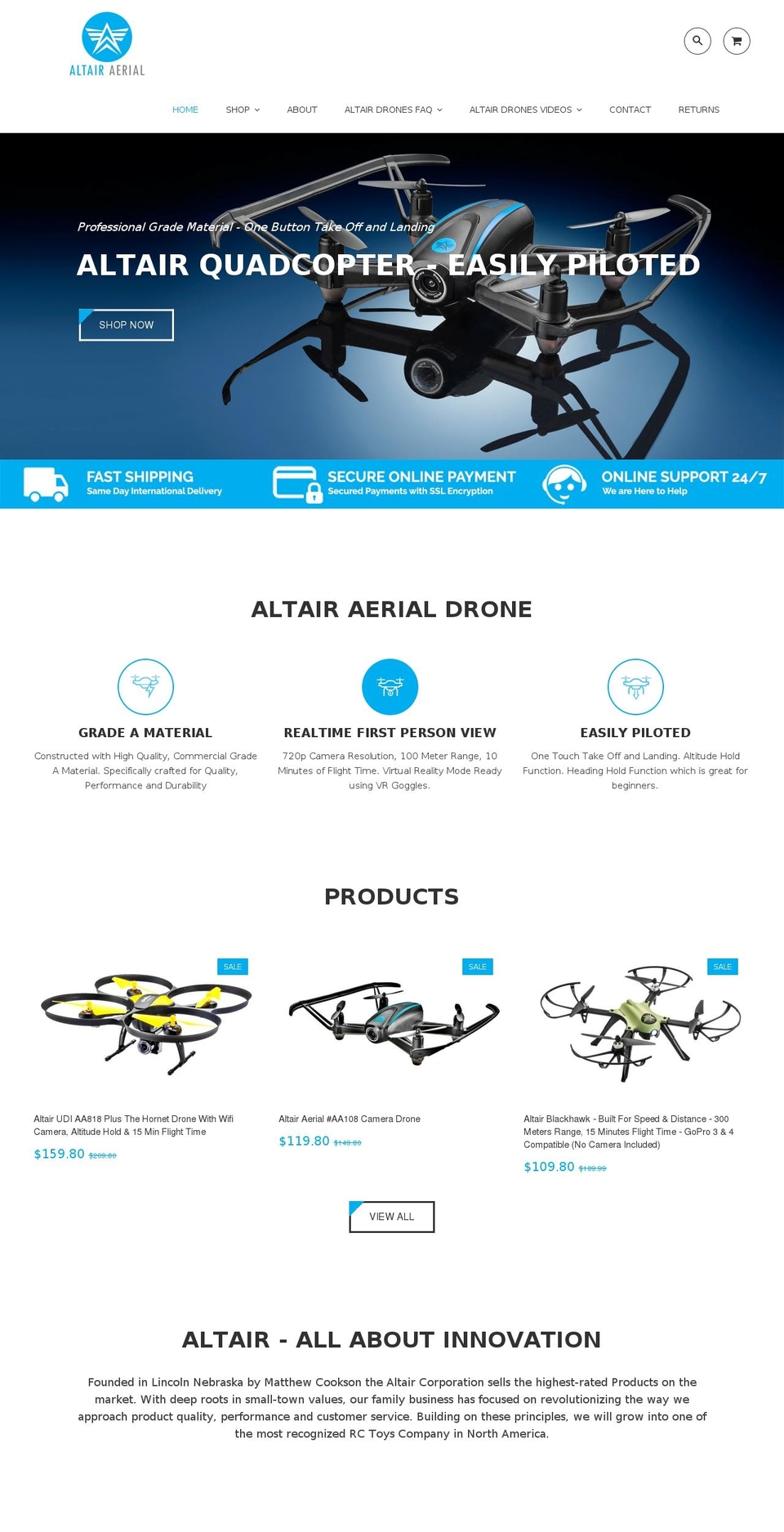 altairaerial.com shopify website screenshot