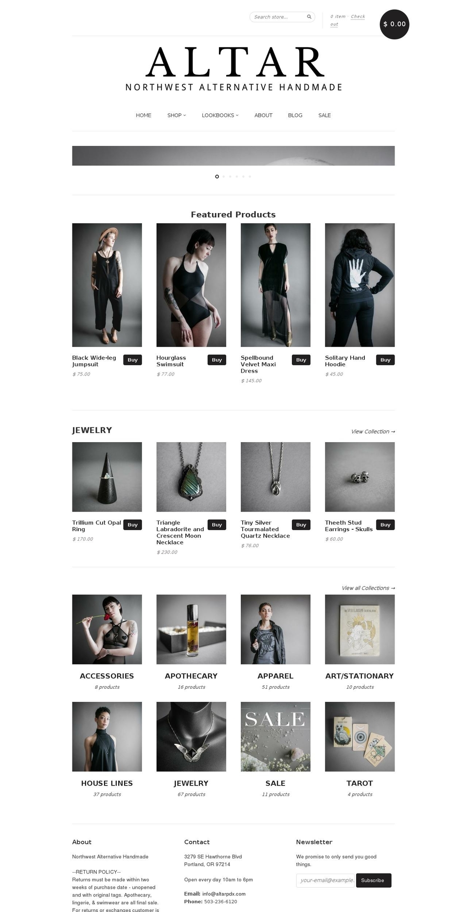 altarpdx.com shopify website screenshot