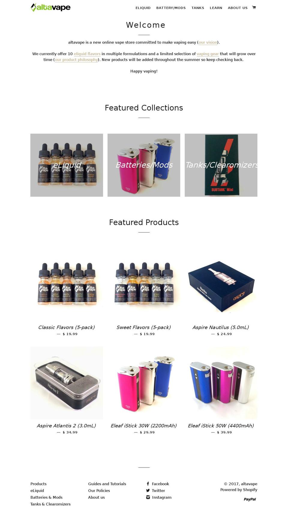 altavape.com shopify website screenshot