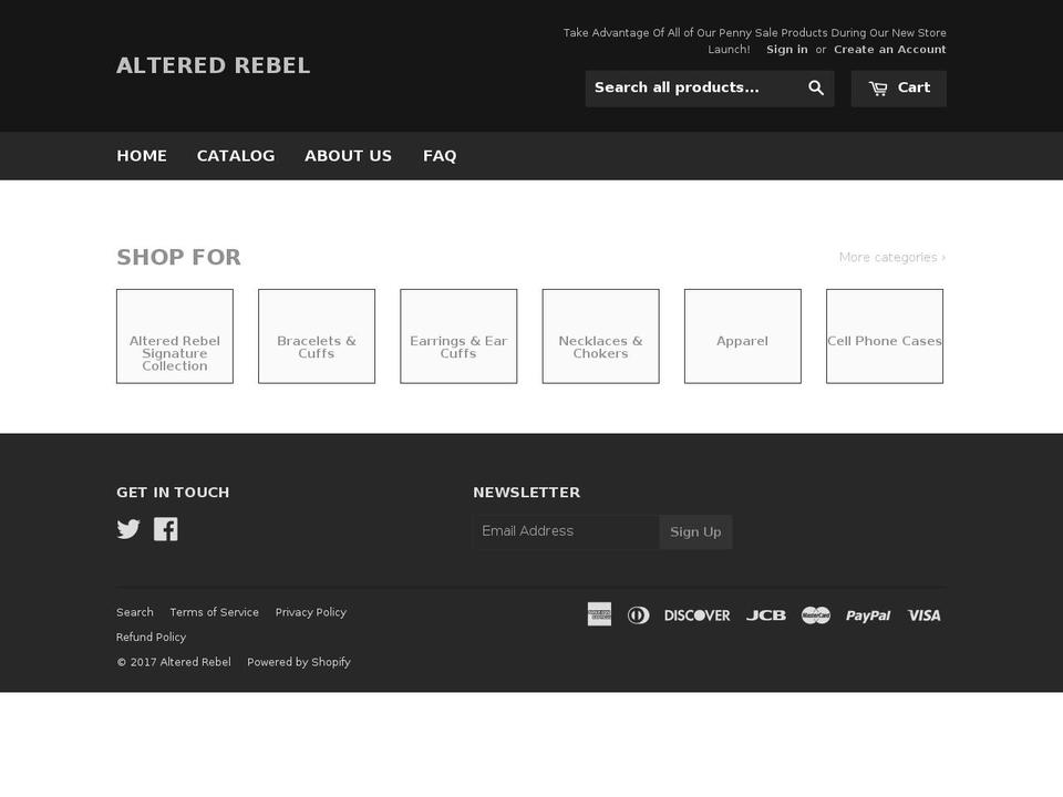 alteredrebel.com shopify website screenshot