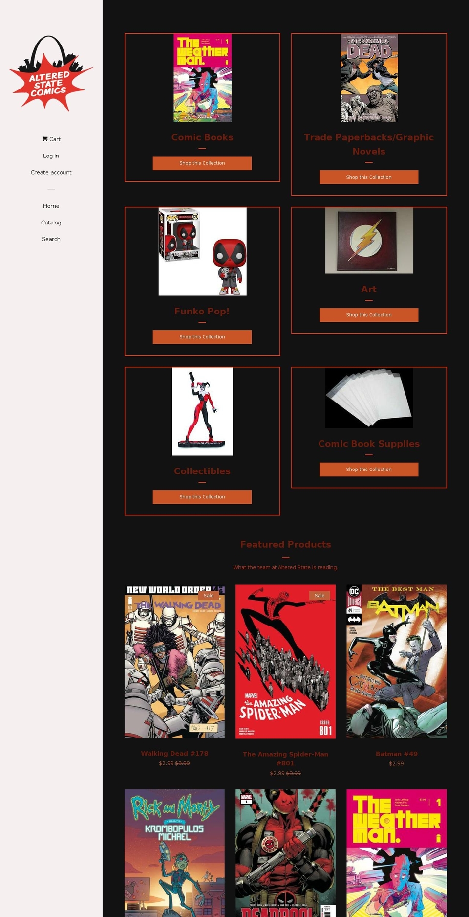 alteredstatecomics.com — Shopify storefront screenshot