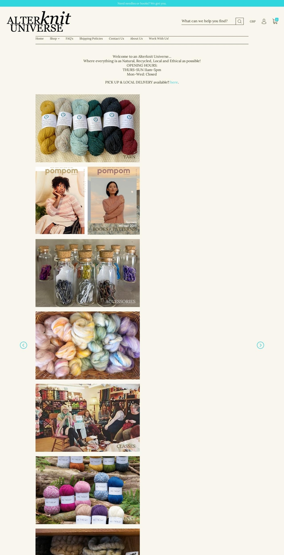 alterknituniverse.co.uk shopify website screenshot