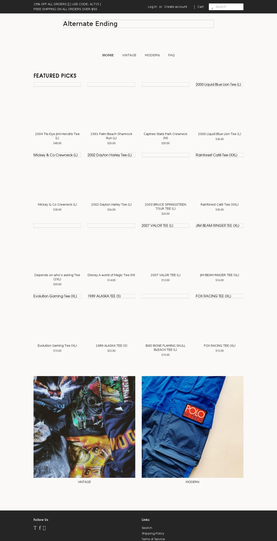 alternateendingco.com shopify website screenshot