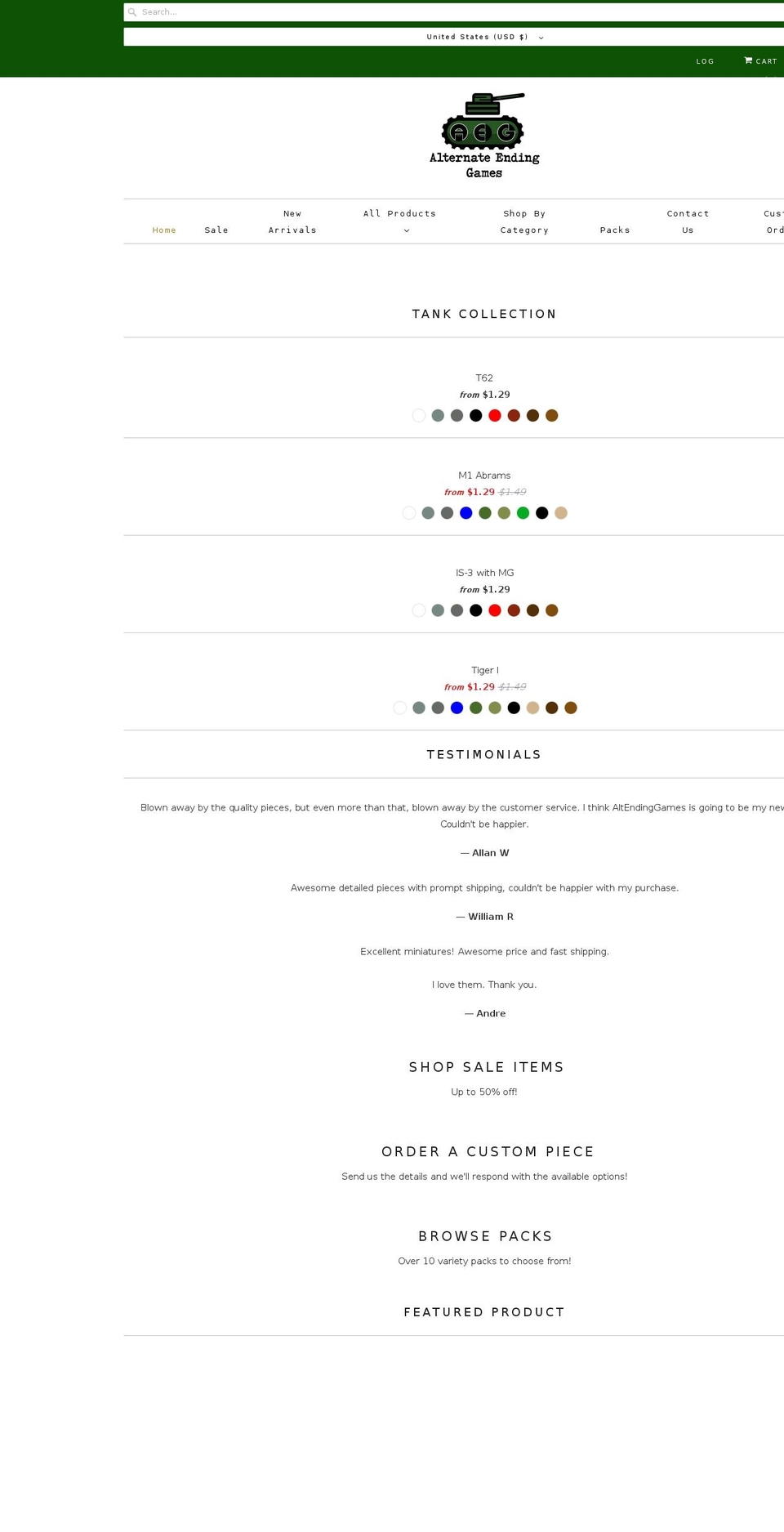 alternateendinggames.com shopify website screenshot