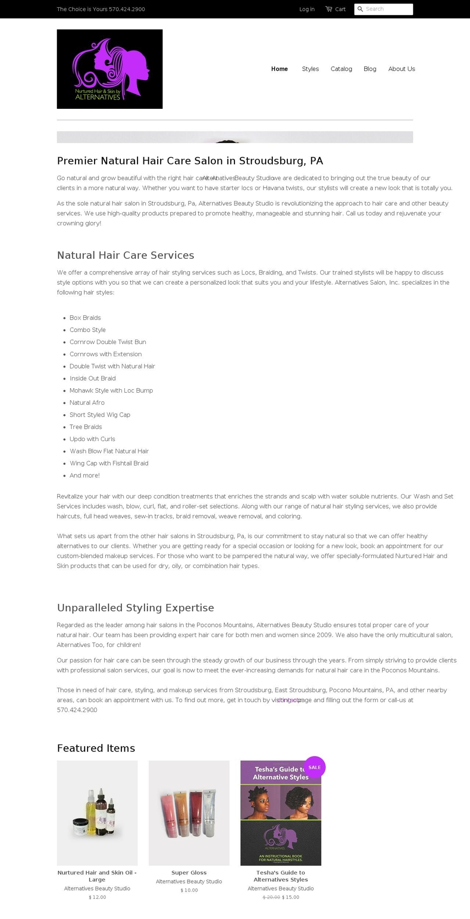 alternativesbeautystudio.com shopify website screenshot