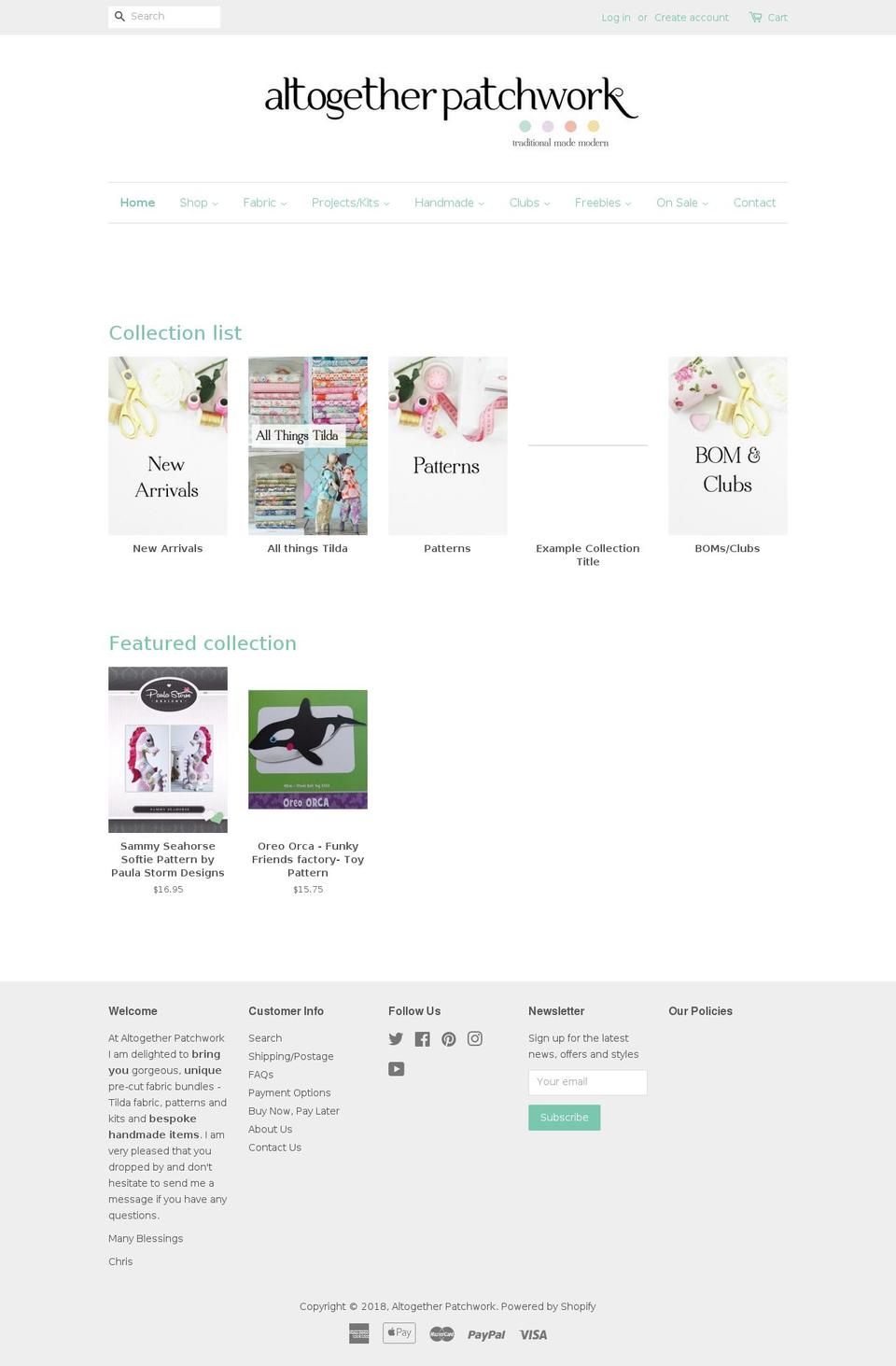 altogetherpatchwork.com shopify website screenshot