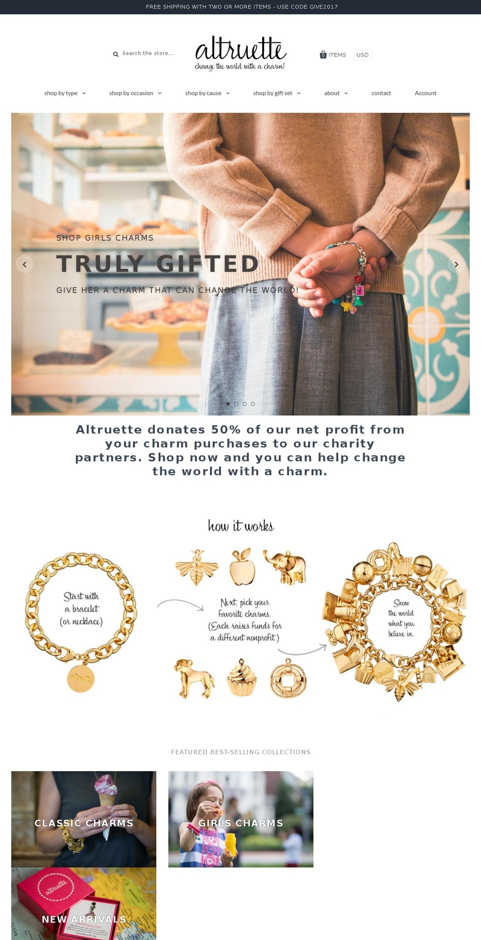 altruettecharms.com shopify website screenshot