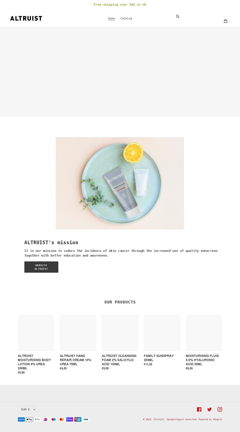 altruist-dermatologist-sunscreen.myshopify.com shopify website screenshot