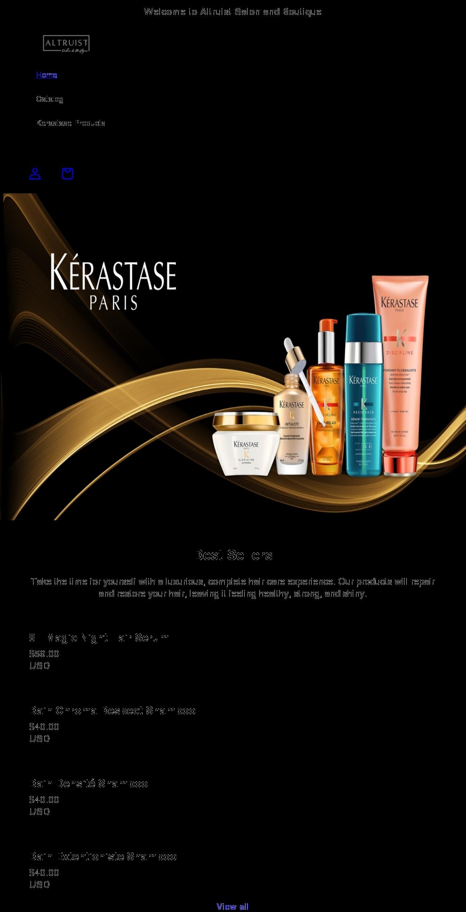 altruistsalonandboutique.com shopify website screenshot