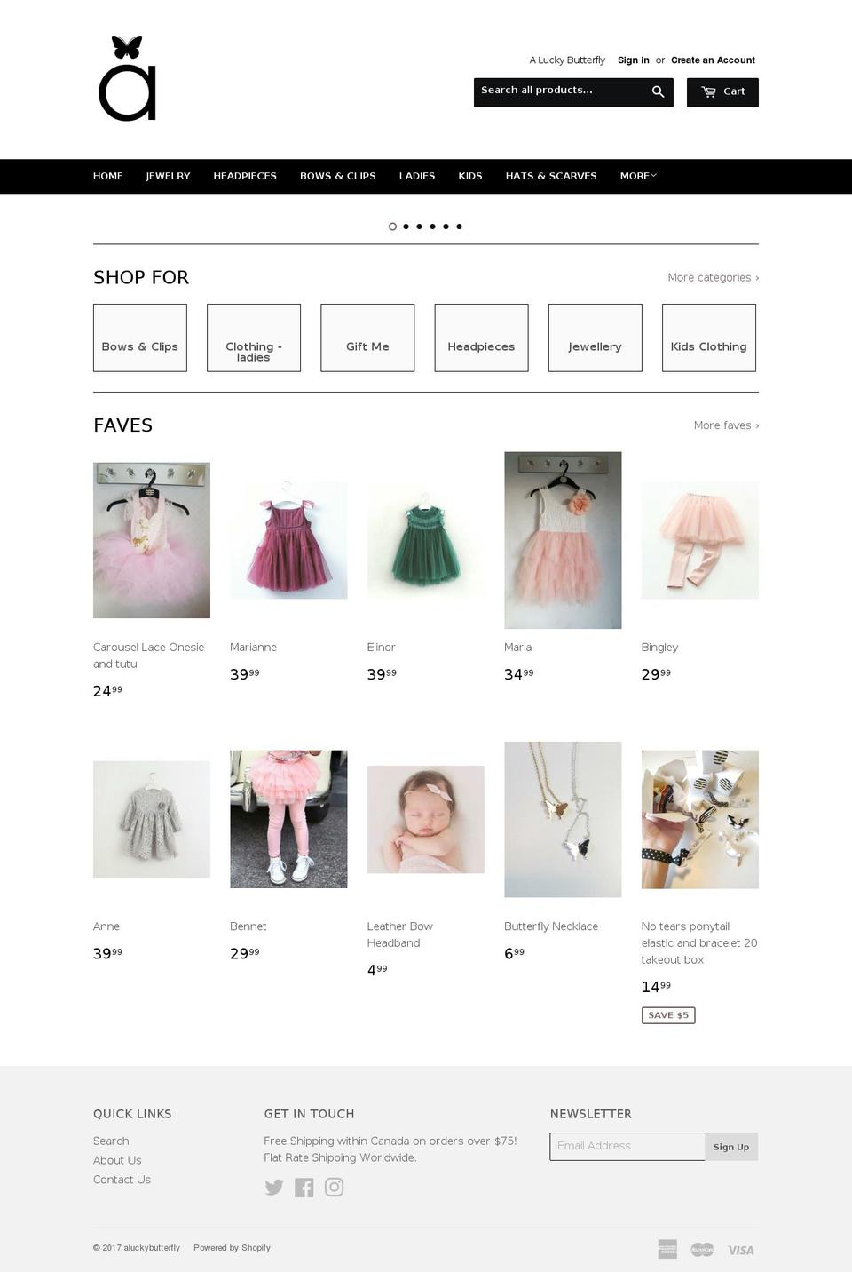 aluckybutterfly.com shopify website screenshot