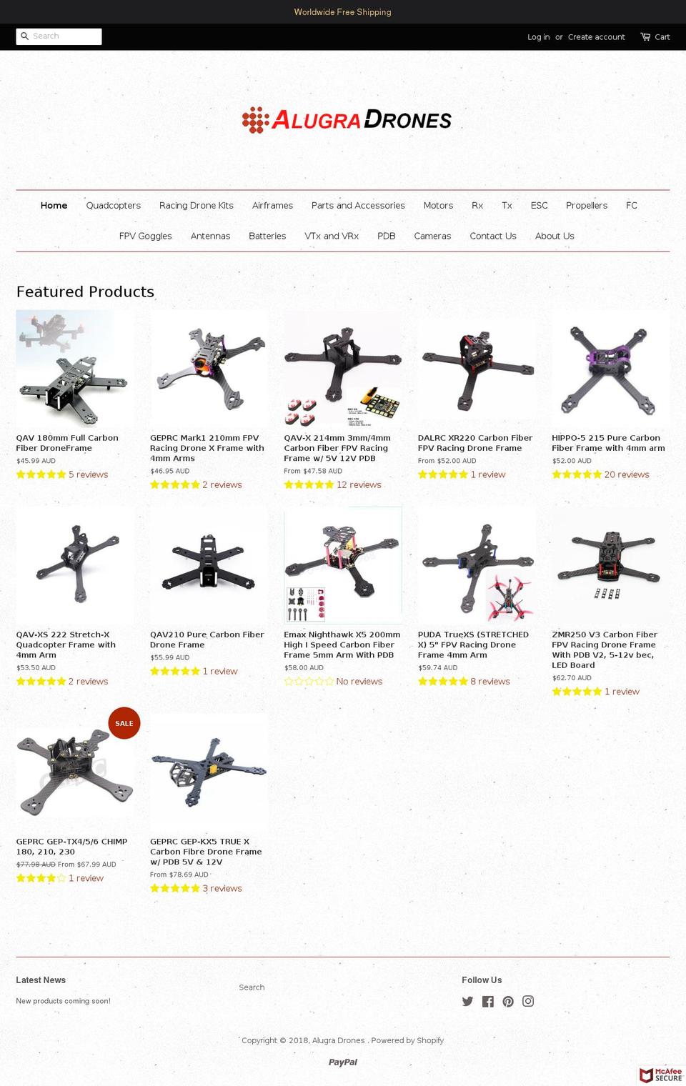 alugradrones.com — Shopify storefront screenshot