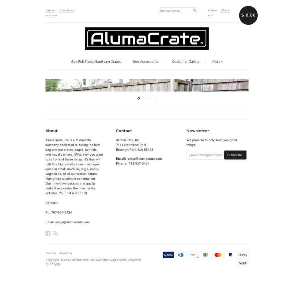 alumacrate.com shopify website screenshot