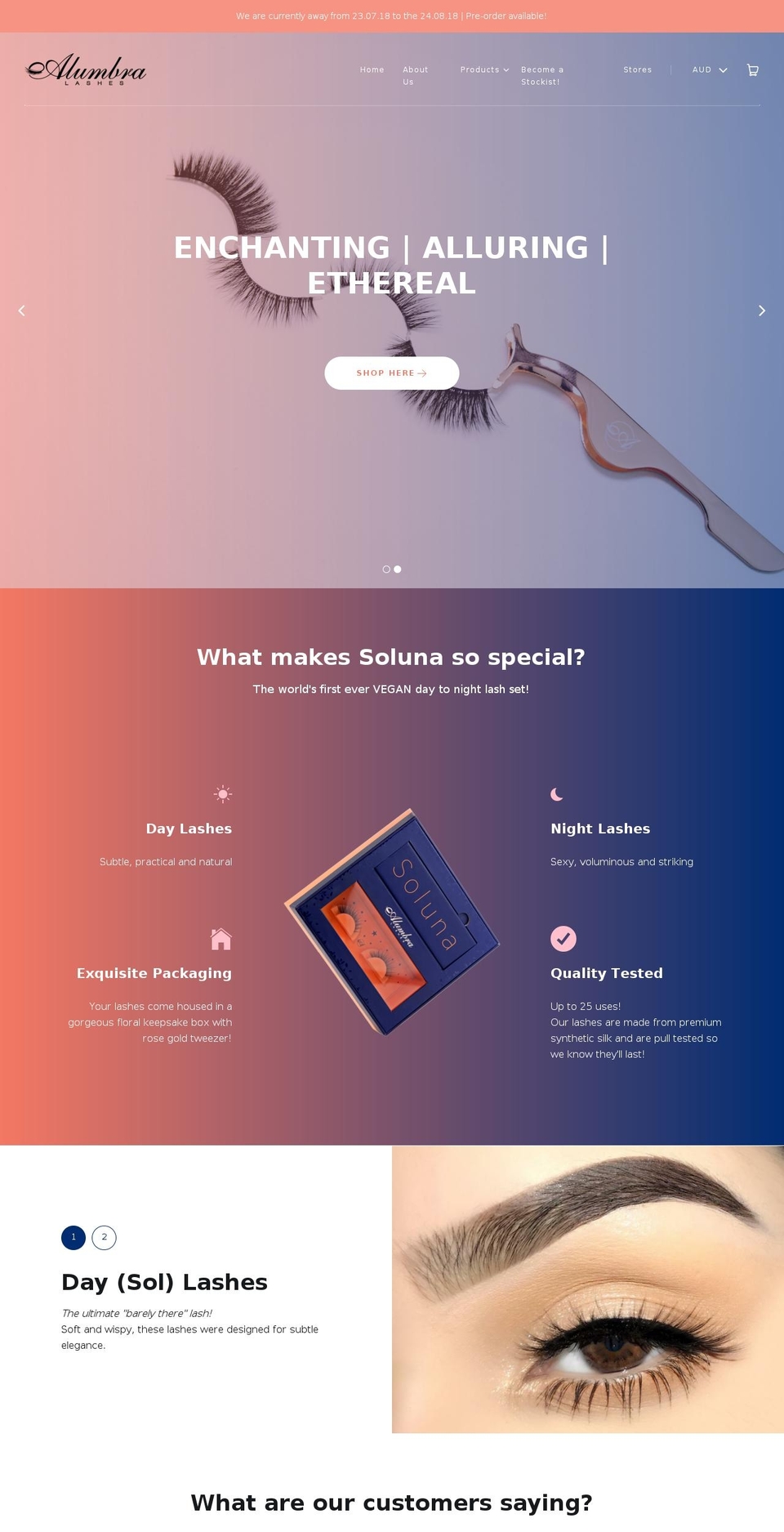 alumbralashes.com — Shopify storefront screenshot