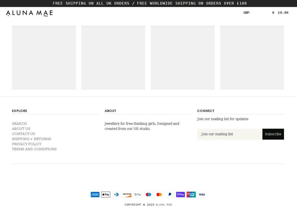 alunamae.com shopify website screenshot