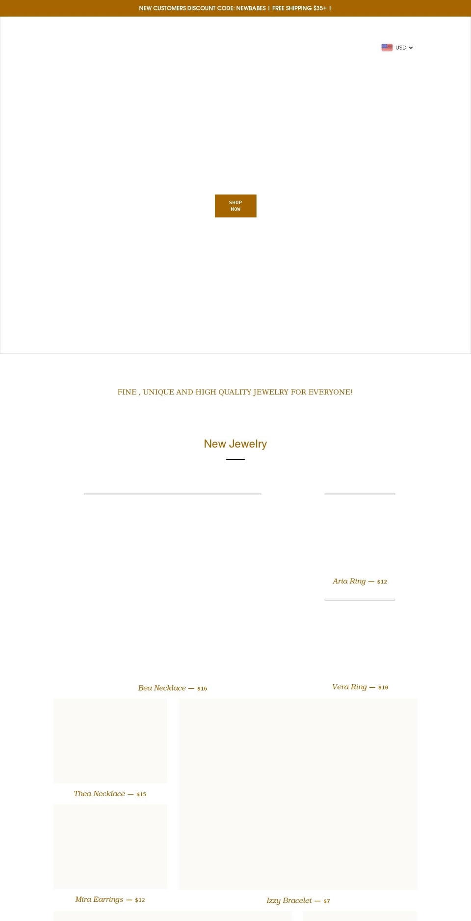 alunejewelry.com shopify website screenshot