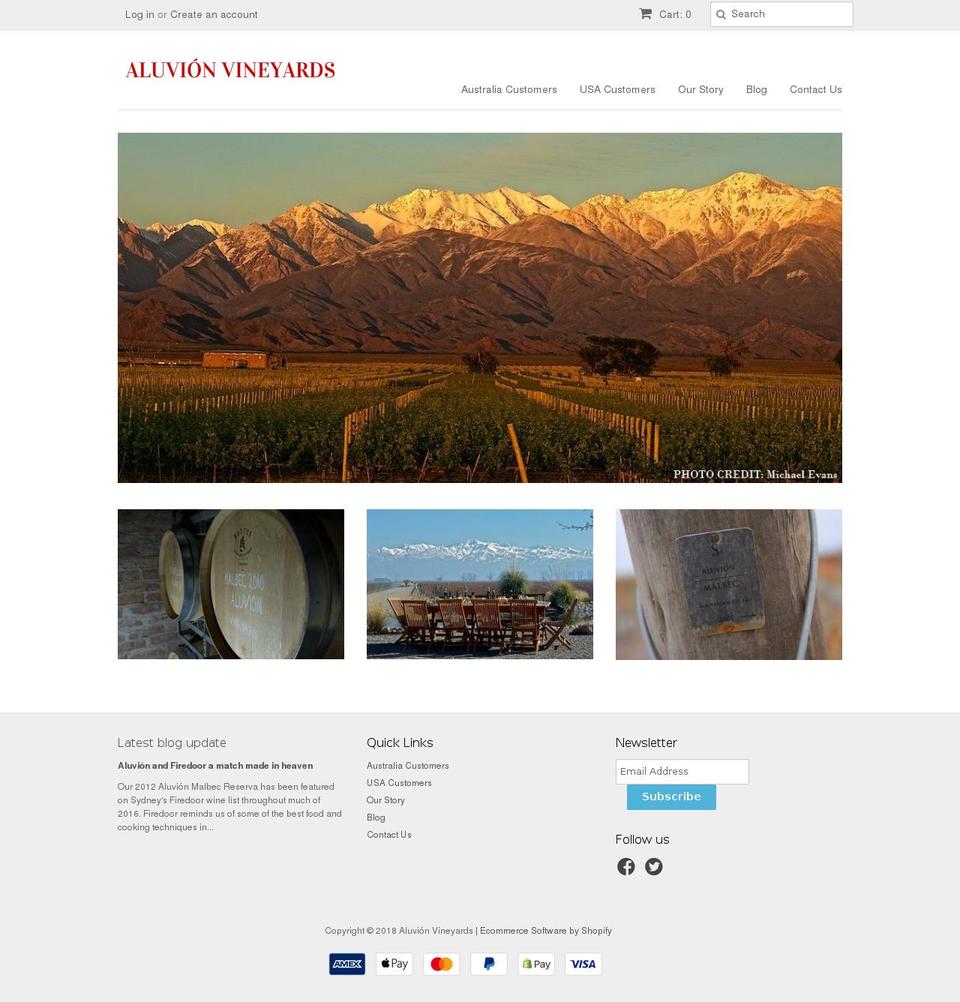 aluvionvineyards.mobi shopify website screenshot